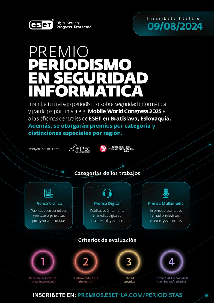 Comienza la inscripción para participar del Premio ESET al Periodismo en Seguridad Informática 2024