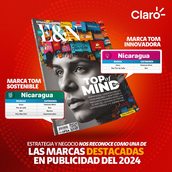 Claro Nicaragua: Líder en Innovación y Sostenibilidad en el Top of Mind 2024